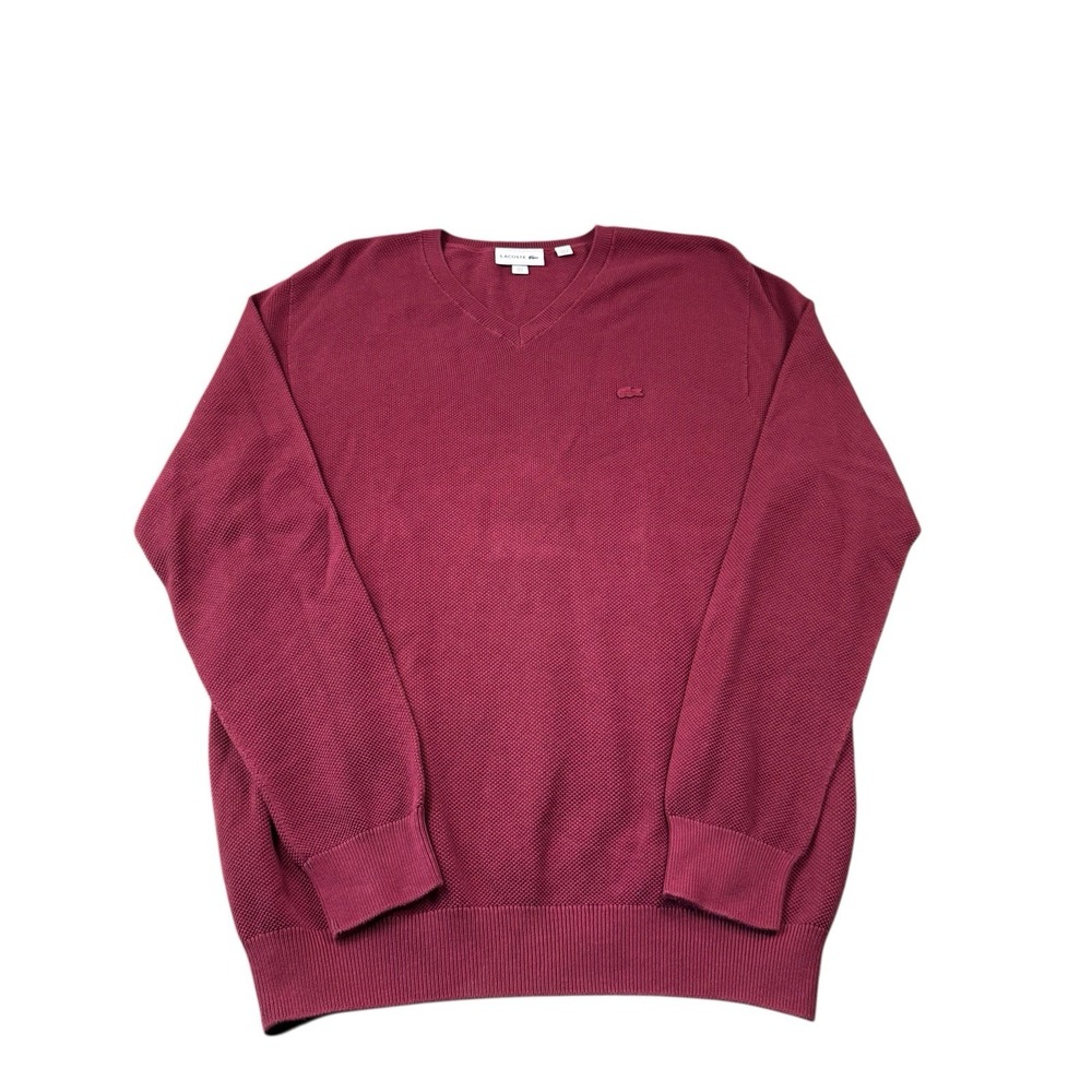 Lacoste Mens Red Cotton V Neck Pullover Sweater Size Large F70964